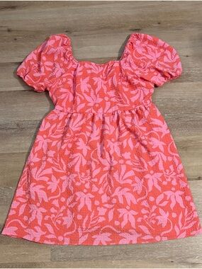 Girls' Pink Floral Puff-Sleeve Dress